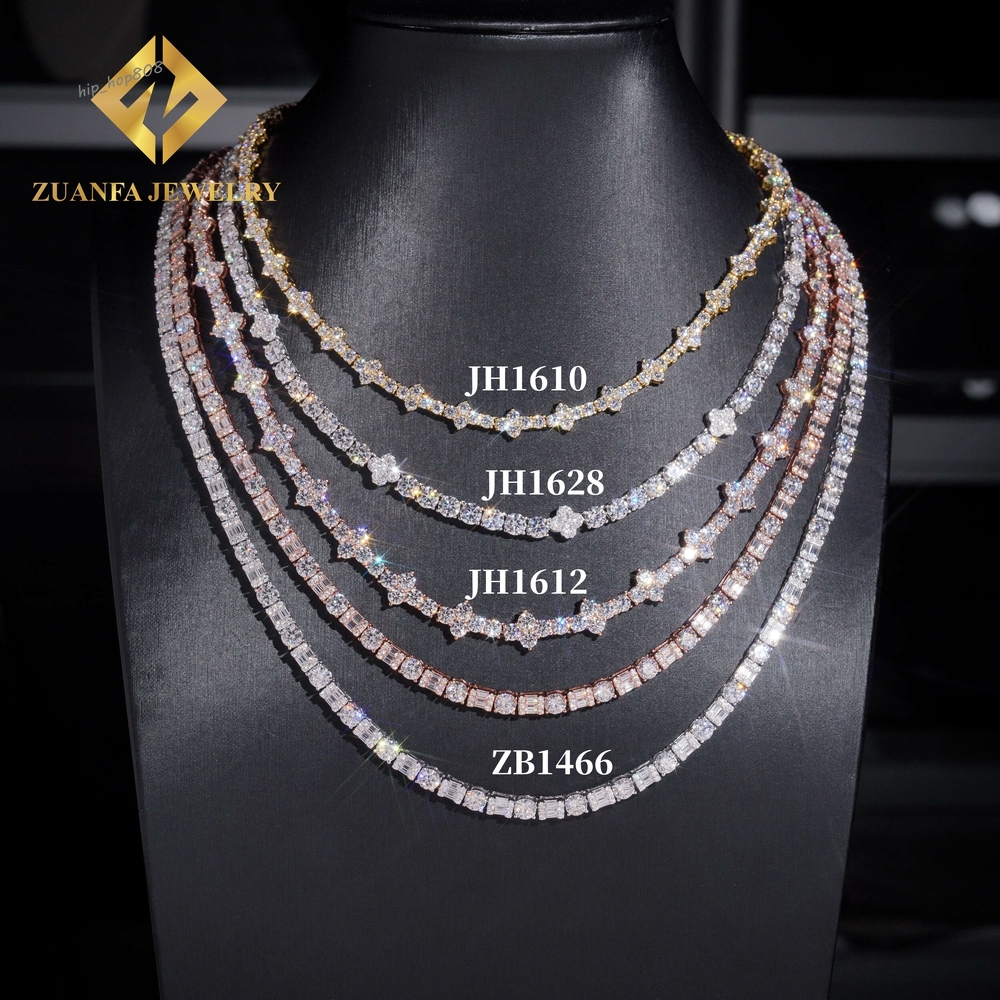 RTS Trendy Moissanite Tennis Necklace Collections Men Women Hip Hop 925 Silver Iced Out Cross Clover Tennis Moissanite Chain