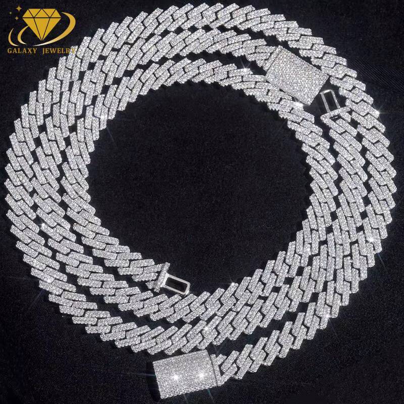 13MM Hip Hop Jewelry Necklace VVS Moissanite With GRA Certificate White Gold Plated 925 Sliver Cuban Link Chain For Man