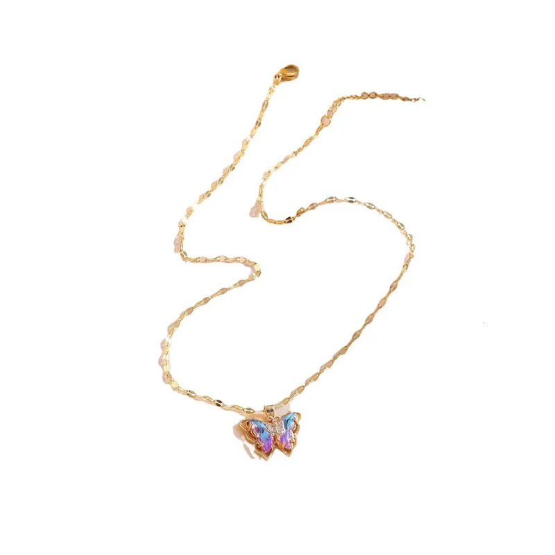 Trendy Zircon Butterfly Pendant Necklace for Women Girls Stainless Steel Clavicle Chain Female Elegant Party Jewelry 250811