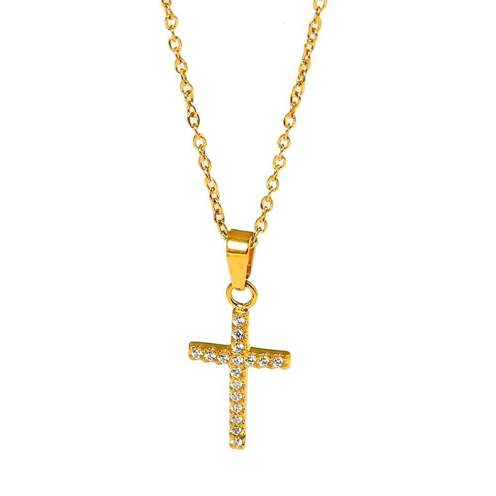 American Style Stainless Steel Gold Cross Zircon Necklace Non-Fading Women's Light Niche Accessories Jewelry for Women