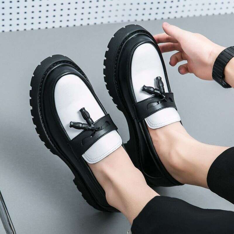 2025 Spring/Summer New Casual Men's Thick Heel Slip-On Large Size Loafers Fashion Versatile Comfortable Simple Leather