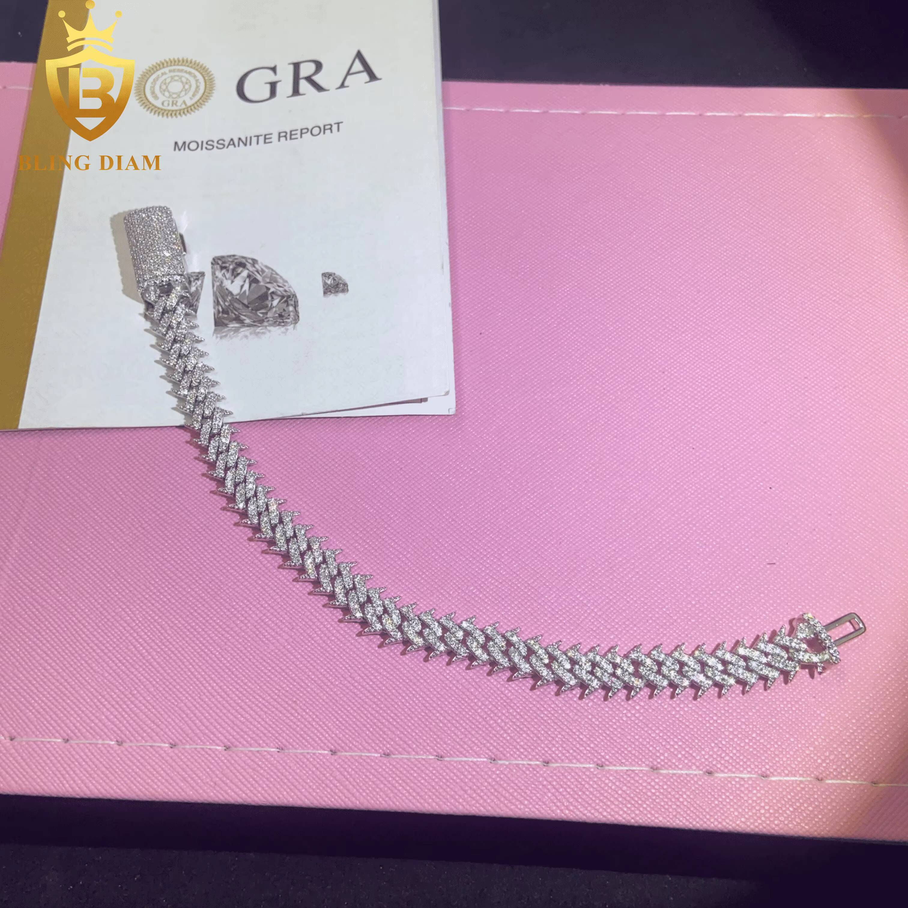 New Design Fashion 10mm S925 Link Chain Moissanite Cuban Bracelet Men Women Hip Hop Style Pass Diamond Tester with GRA