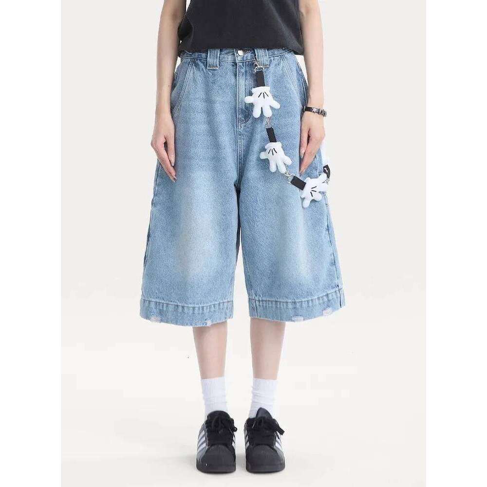2025 Y2K Vintage Loose Denim Bermuda Shorts for Women High Waist Wide Leg Knee Length Baggy Jeans Streetwear Casual Korean Style