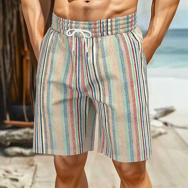 Mens Swim Trunks 3D Retro Stripe Print Beach Shorts Quick Dry Outdoor Leisure Sports Shorts Swimwear Fashion Mens Shorts Y250814