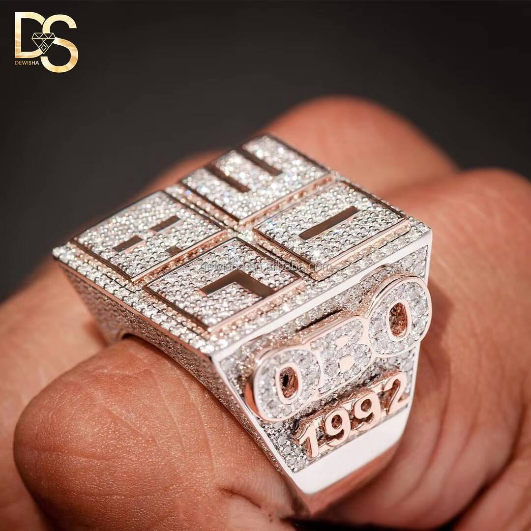 High Quality Hip Hop Custom Sier Plated Moissanite Ring for Men