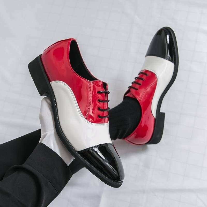 New Men's Patent Shiny Three-joint Contrast Color Business Formal Casual Leather British Pointed Toe Stage Wedding Shoes