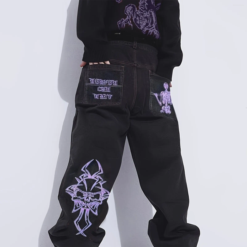Men's Jeans Fully Embroidered High Street Hip Hop Fashionable Loose Straight Leg Wide Pants