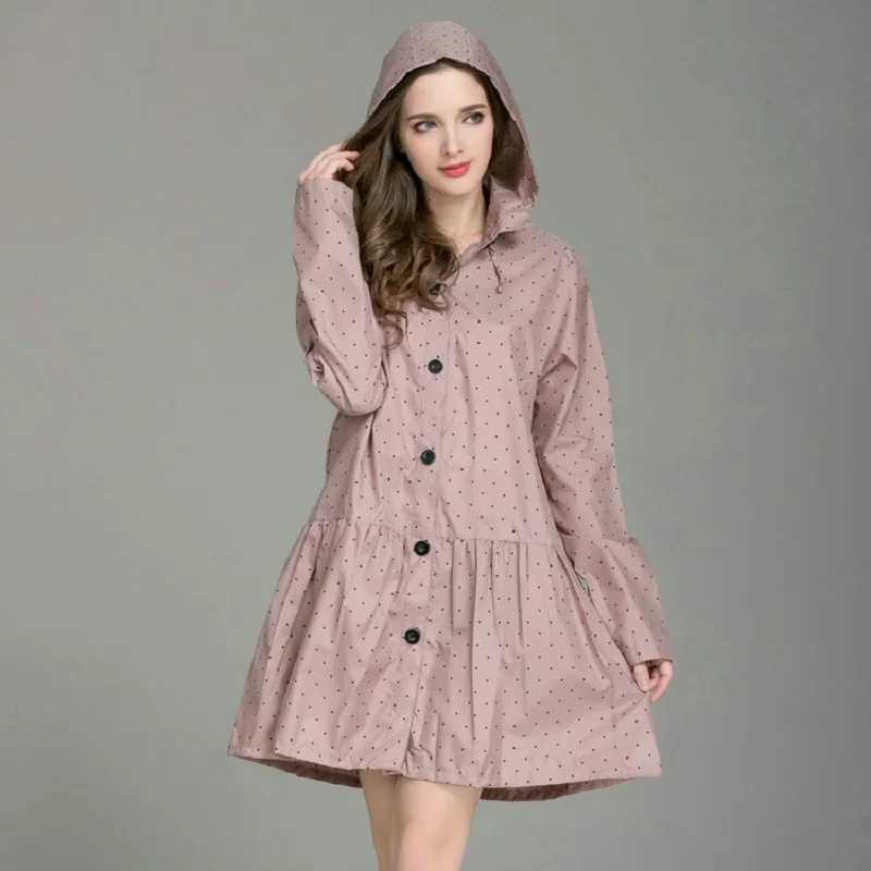 New Fashion Lightweight Women Raincoat With Hat Laydies Dress Style Rain Coat Waterproof Rainwear Y250814