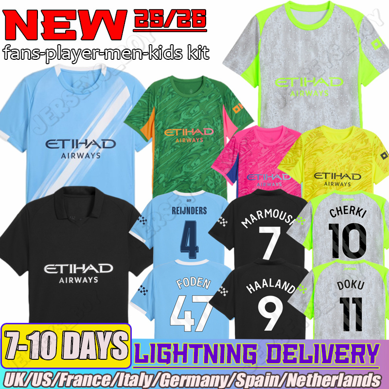25 26 mans city kit HAALAND FODEN Cherki MARMOUSH Soccer Jerseys RODRIGO Bernardo Trafford Doku SNINHO Kovacic 2025 Football Shirt Mens kids kit uniform
