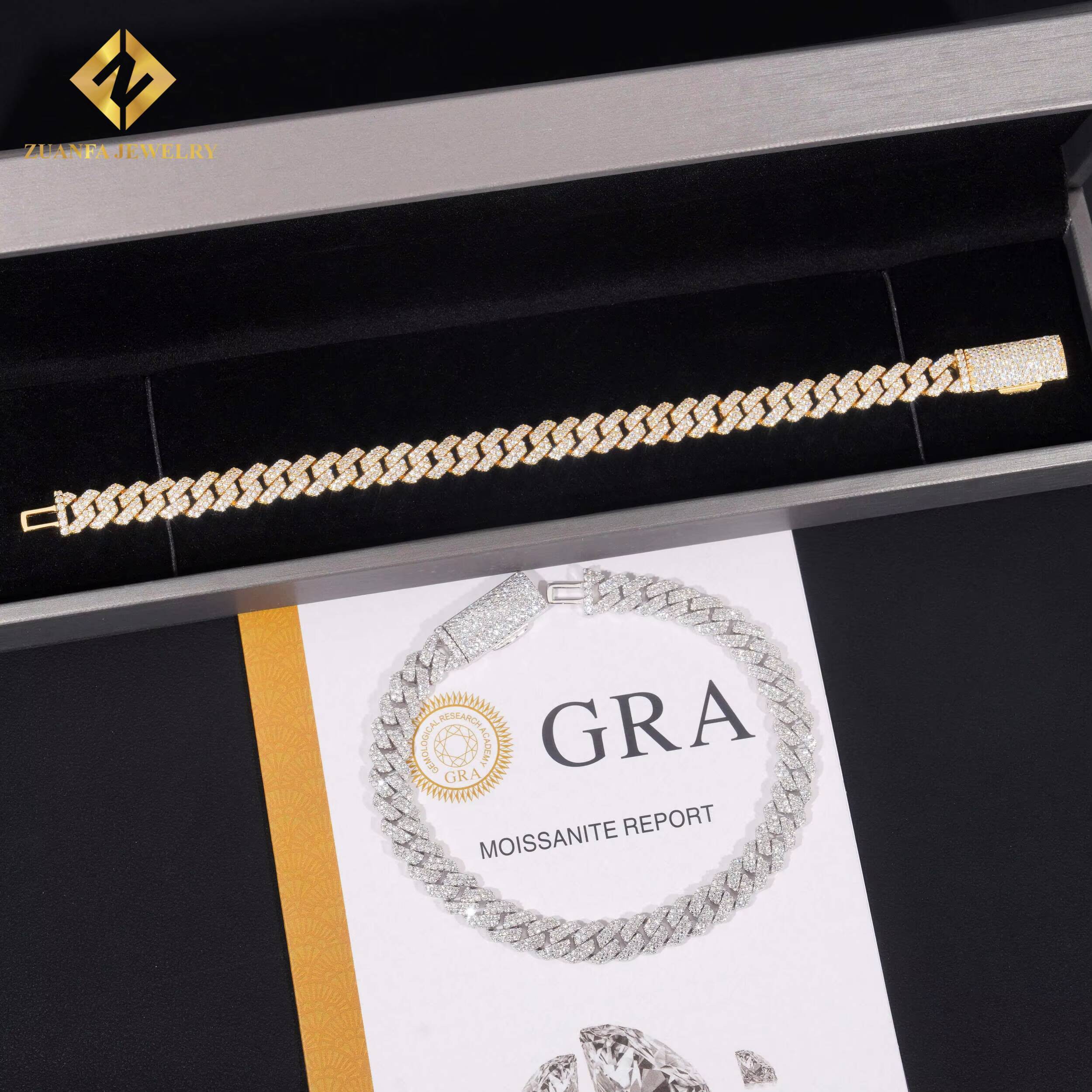 Zuanfa Jewelry Hot Selling Men Hip Hop Cuban Necklace Sterling Silver 925 Gold Plated 8MM VVS Moissanite Cuban Link Chain