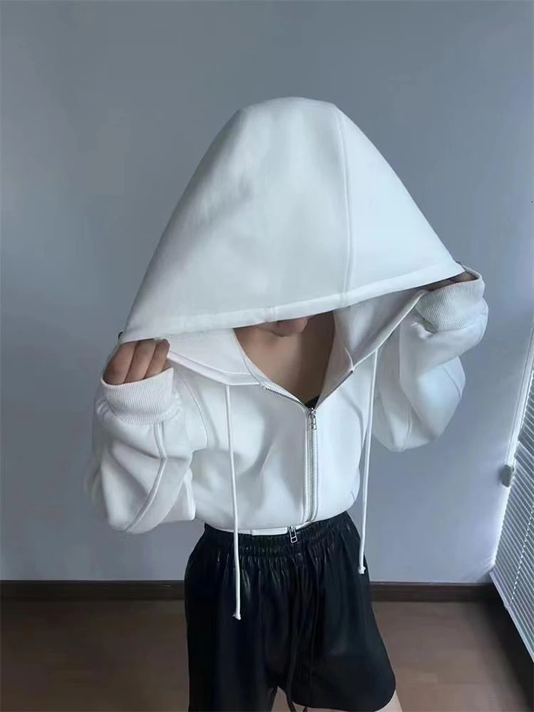 Casual Short Hooded Sweatshirt Women Zip Up Hoodies Mujer Solid Harajuku Long Sleeve Slim fit Crop Top Female Jackets Coat 250814