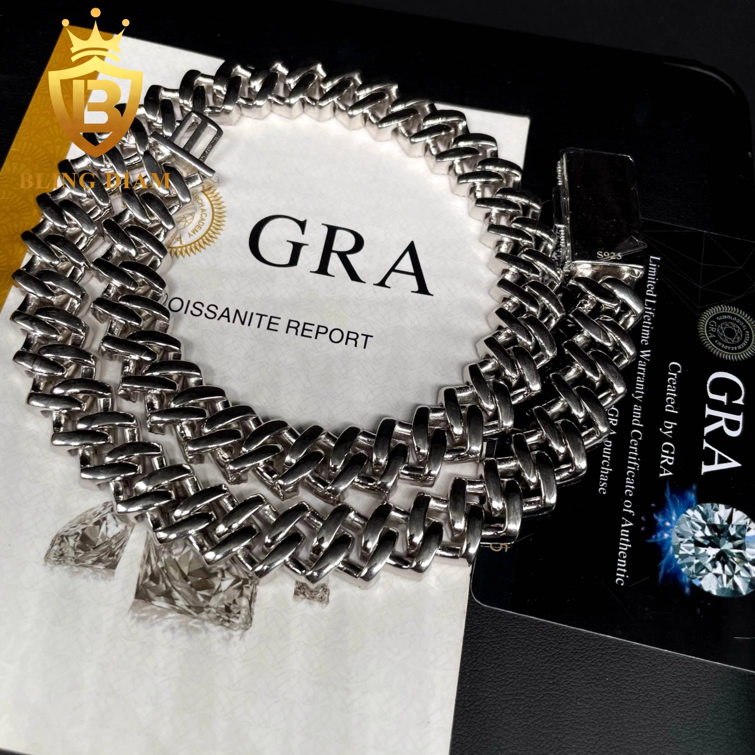 Wholesale Price VVS 2 Rows 15mm Miami Hip Hop Iced Out Fine Jewelry Moissanite Diamond Cuban Link Chain Men Necklace