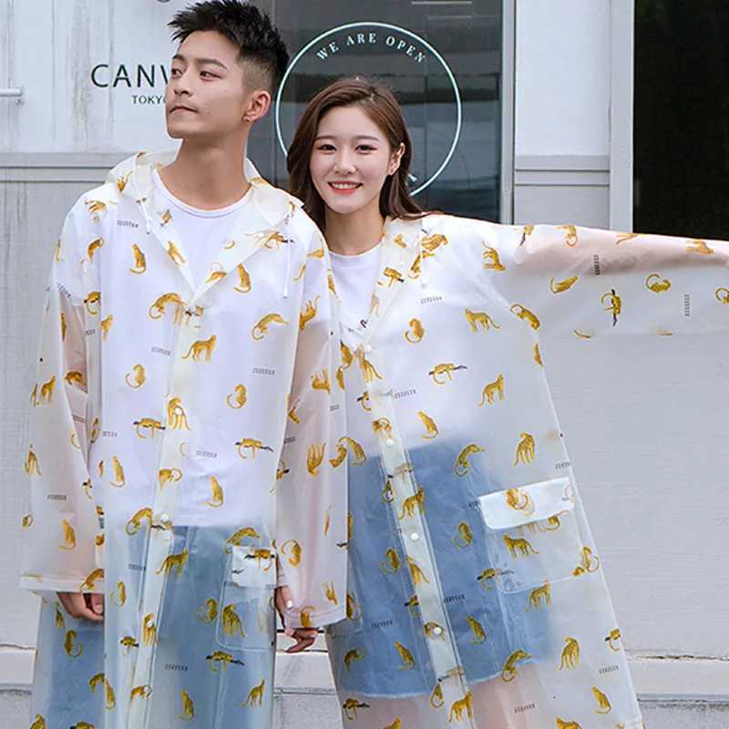 Transparent Raincoat Rain Coats Long Big Size Cloak Poncho Women Mens WaterPROof Cute Cartoon Printing CLEar Rain Cover Y250814