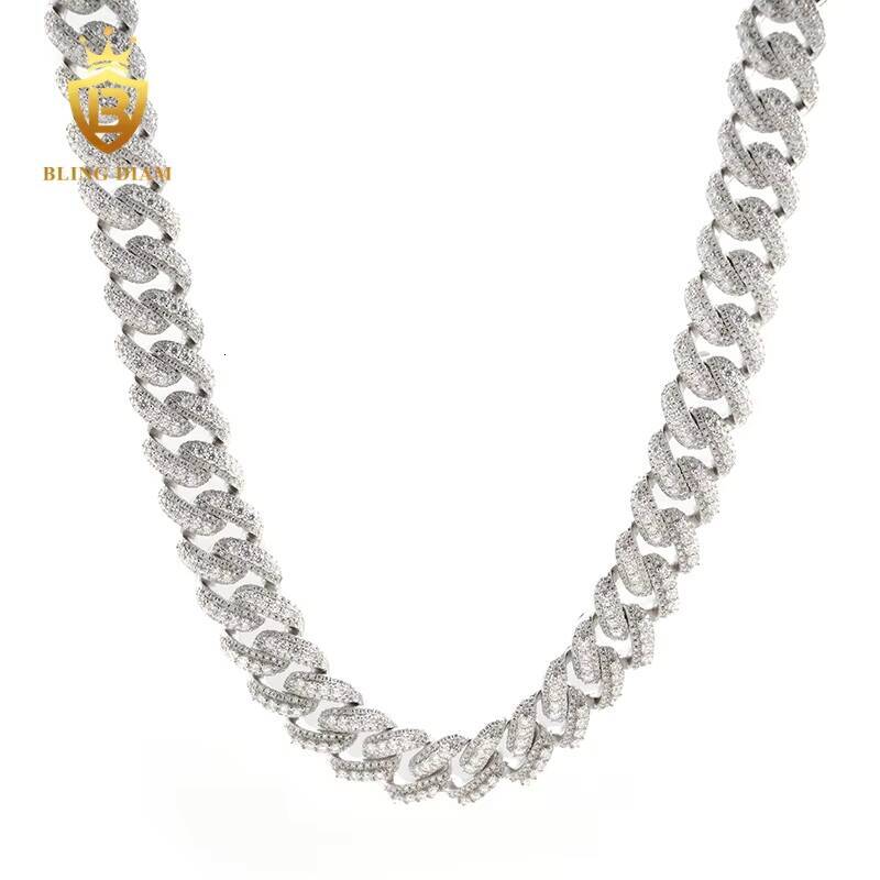 Custom Pass Diamond Tester Hip Hop 925 Iced Out 15MM Cuban Chain Necklace VVS Moissanite Cuban Link Chain Necklace