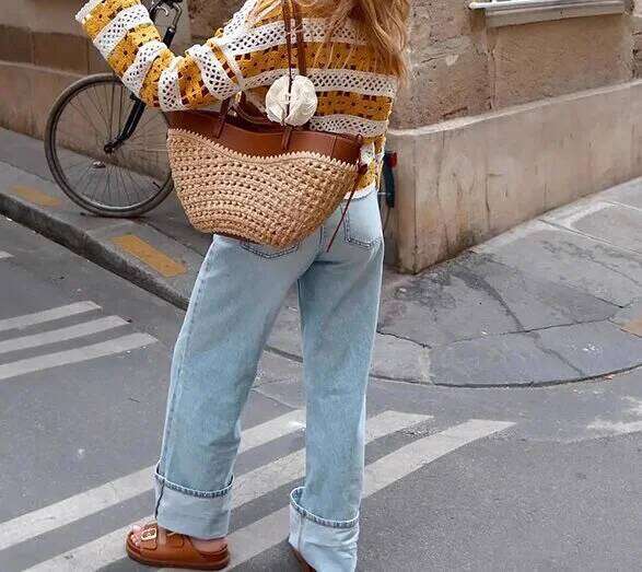 Retro Bohemian Female Large Capacity Basket Bag New Fashion Grass Woven Portable Beach Single Shoulder Bags