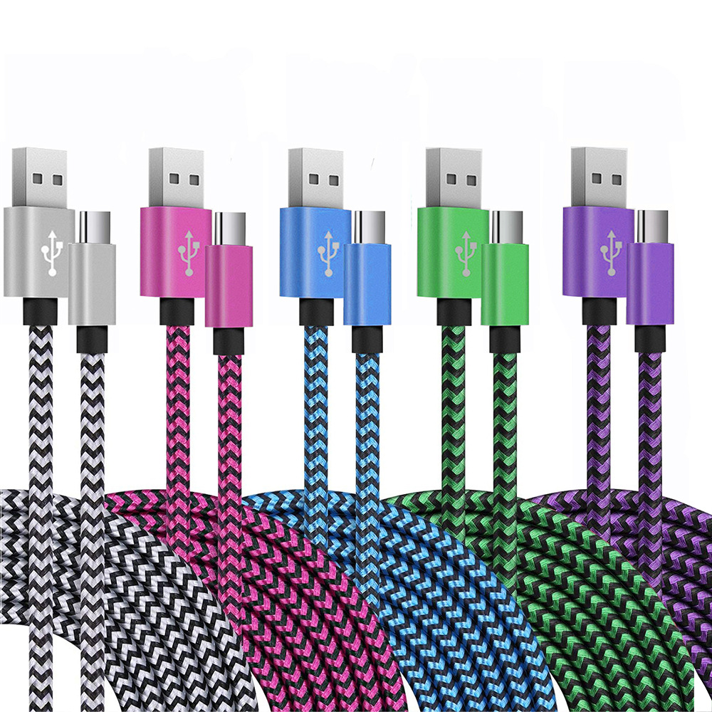 Fabric Braided Nylon 1m 2m 3m micro V8 type c usb Charger cable Cables Wire For Samsung Galaxy S10 S23 S24 Note 20 htc lg Andorid phone gps pc 15 16