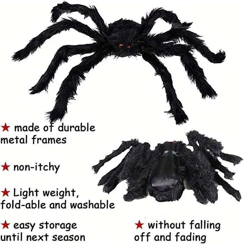 30cm/50cm/75cm/90cm/125cm/150cm/200cm Horror Giant Black Spider Decoration Haunted House Party Props Halloween Decor