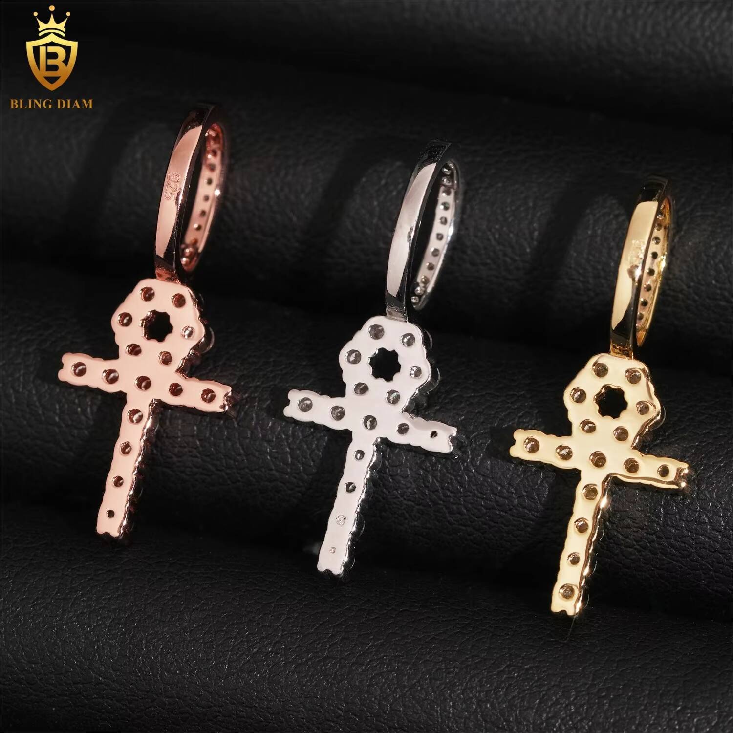 D Color VVS Moissanite Diamond Pass Diamond Tester Hip Hop Luxury 925 Sterling Silver Iced Out Cross Pendant