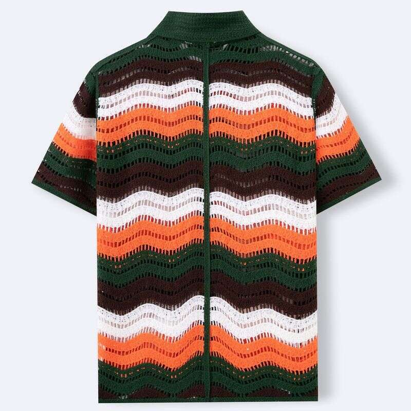 Men's Clothing Retro Striped Hollow Hook Polo Shirt Summer New Lapel Sweater