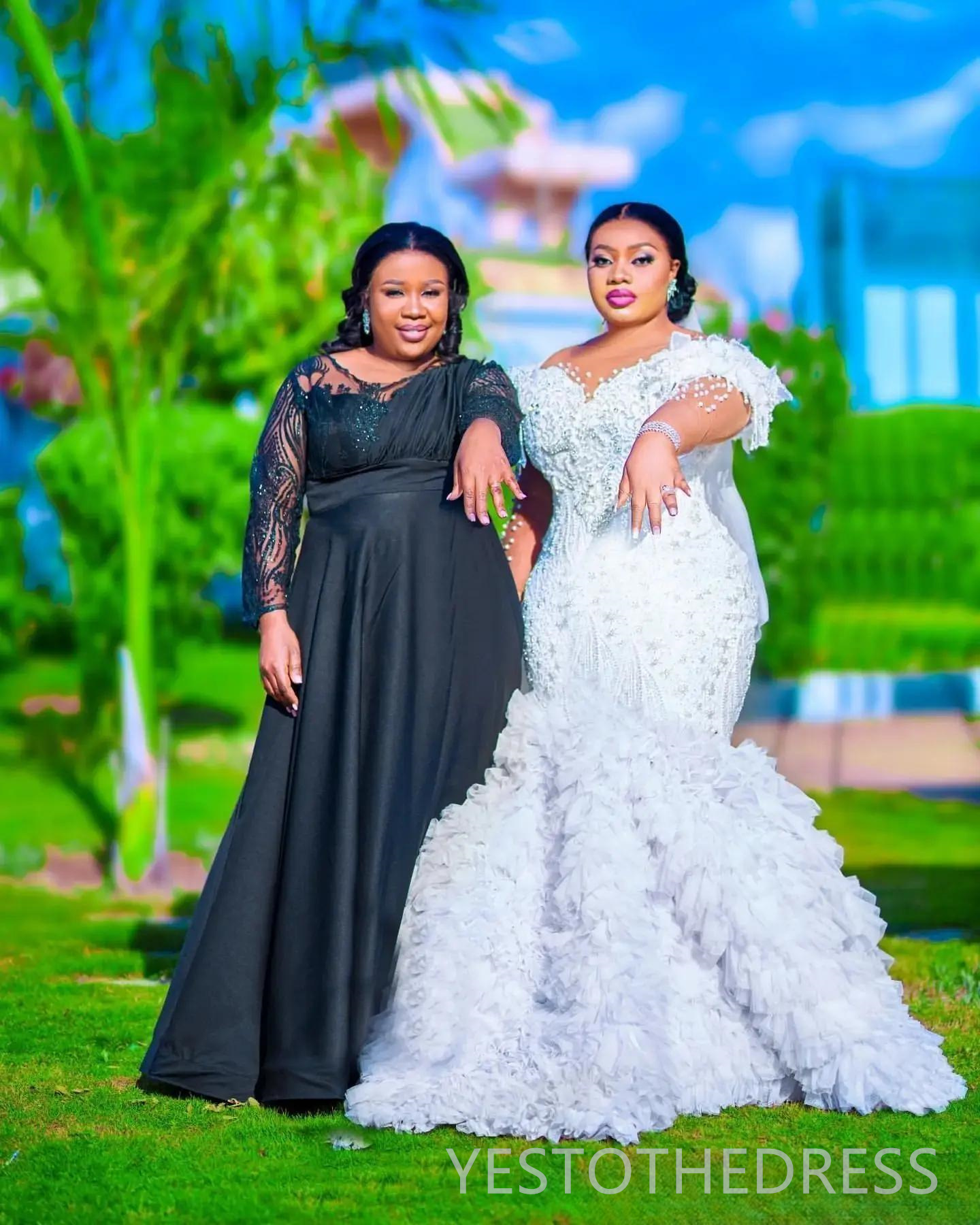 Arabic Aso Ebi Plus Size Off White Mermaid Wedding Dresses 2025 Pearls Beaded Floral Lace Full Sleeves Luxurious Vintage Bridal Gowns Dress D594