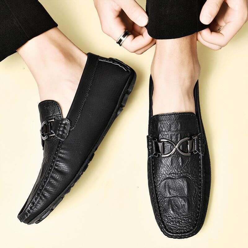 2023 new e-commerce live cowhide crocodile beans slip-on driving casual leather shoes men