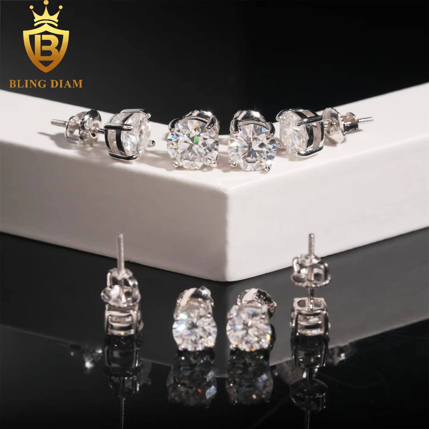 Gra Certificate Fine Jewelry 3mm-10mm Round Cut Vvs1 Moissanite 925 Sterling Silver 10k 14k Stud Earrings Sets for Men Women