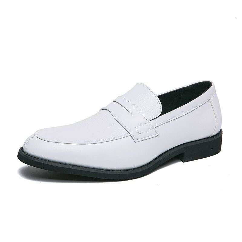 Fashion Business Slip On White Leather For Men Large Size Color Matching Open Smile Loafers Korean Version Lazy Shoes