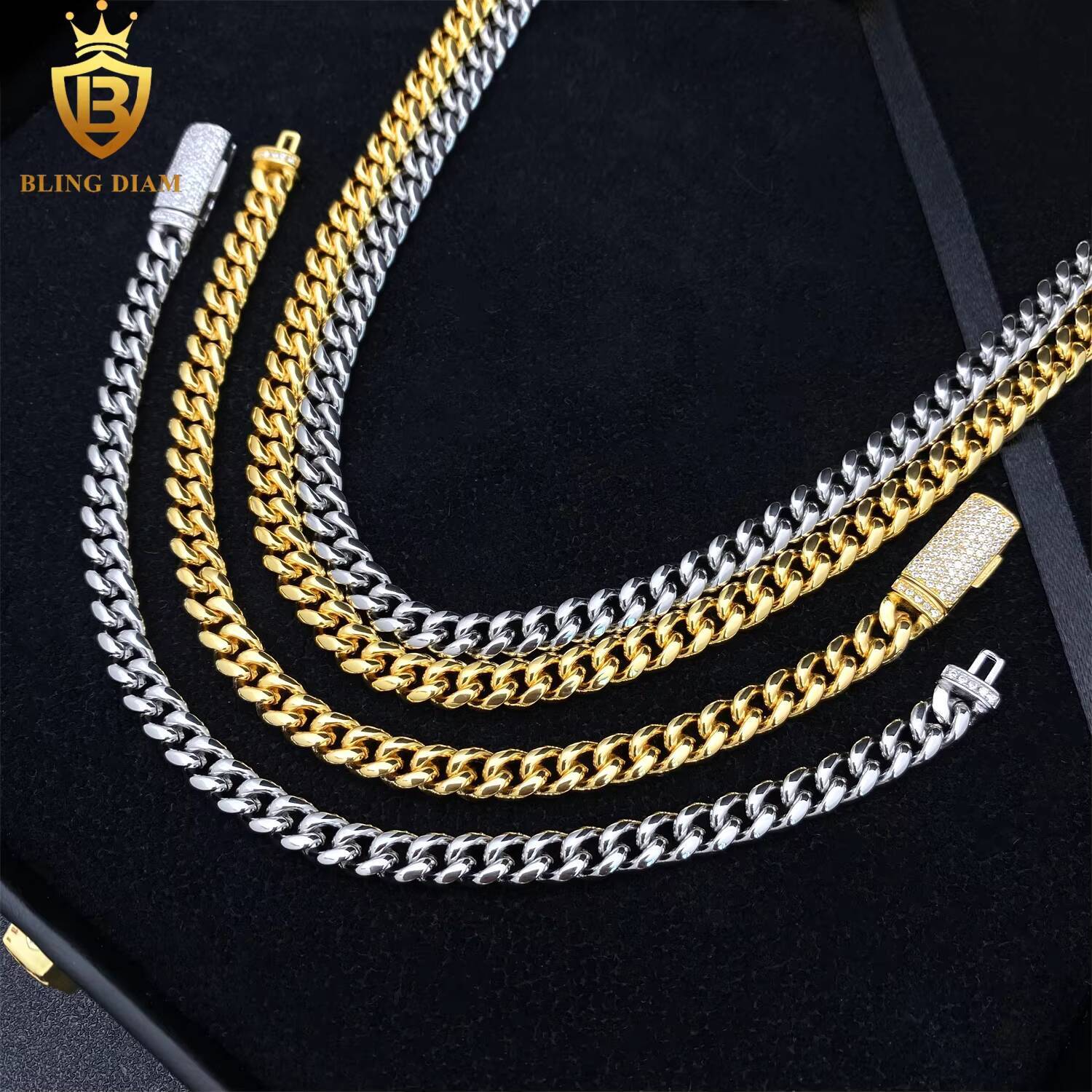 10mm Hip Hop Jewelry Cuban Link Chain 925 Sterling Silver Vvs Moissanite Iced Out Gold Plated Bracelet Necklace
