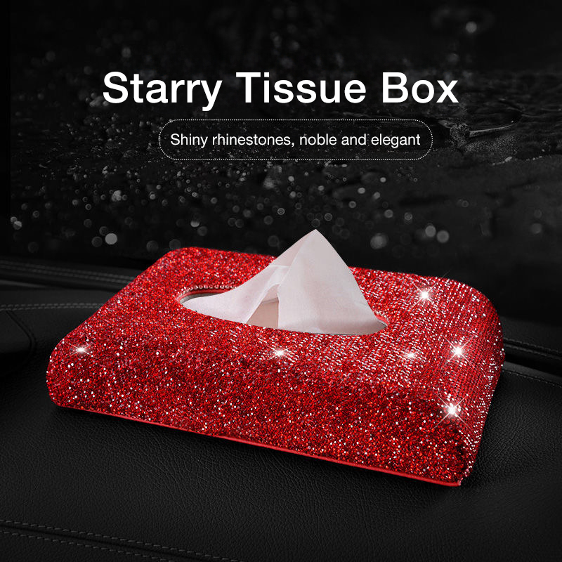 Car-mounted multi-color diamond-encrusted tissue box