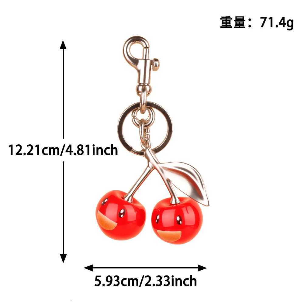 Fashionable Red Cherry Resin Keychain Smiley Face Bag Pendant Womens Backpack Accessory Dangle Keyring Y250815