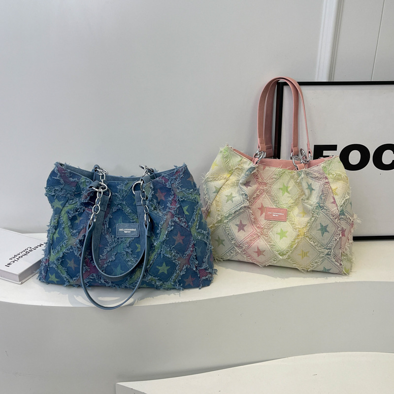 2025 Autumn New Women's Shoulder Bag Retro Vintage Vintage Style Denim Handbag Large Capacity Autumn New Designer Bag Personalized Denim Tote Bag