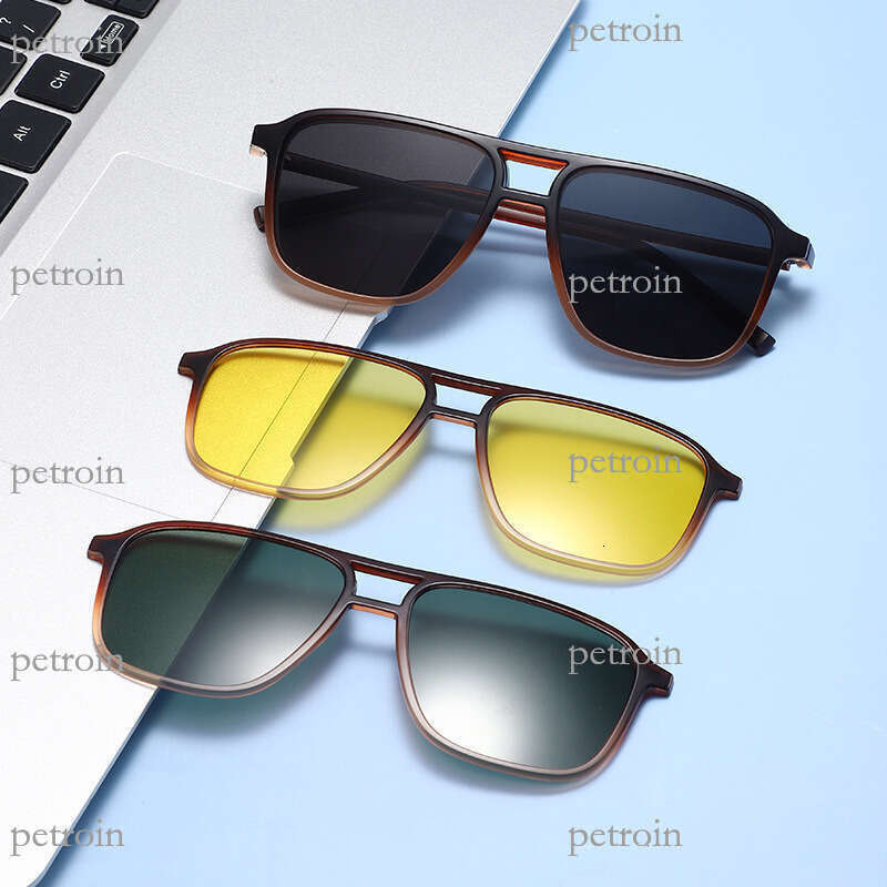 Fashion Double Bridge Magnetic Polarized TR90 Frame Multi-Lens Interchangeable Sunglasses Can Be Paired with Prescription Glasses