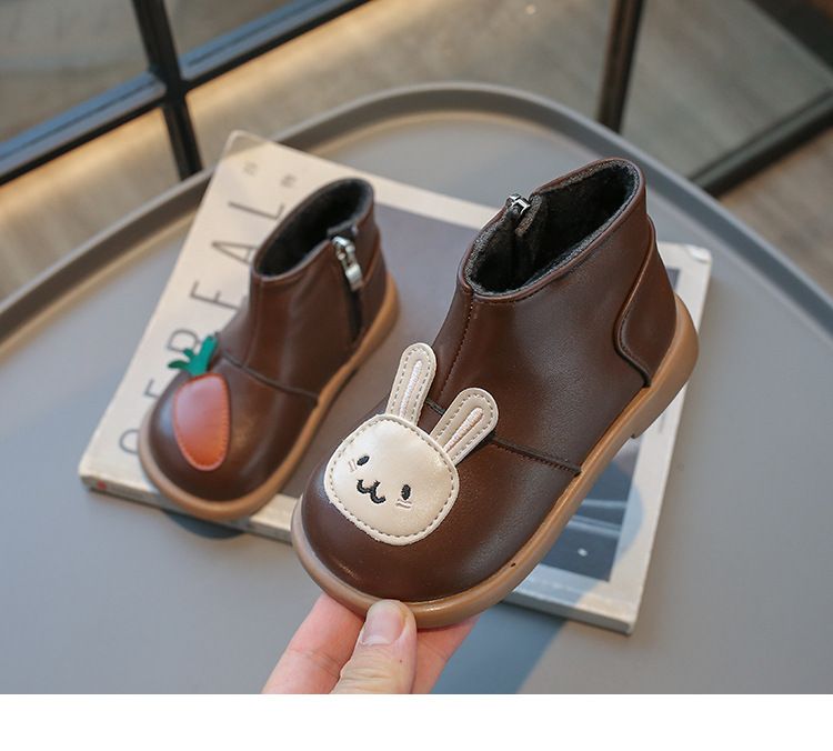 Kids Snow Boots Cute Bunny and Carrot Patch Girls Boots for Winter Fashion Cartoon Kidsnest Children Causal Warm Ankle Cotton Boots Size US 5C-12.5C