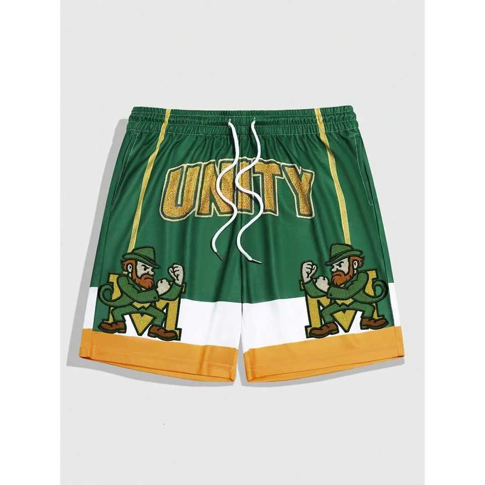 Cartoon Letter Print Drawstring Short Pants For Summer Outdoor Sports Training Quick-Drying And Loose-Fitting Mens Shorts Y250814