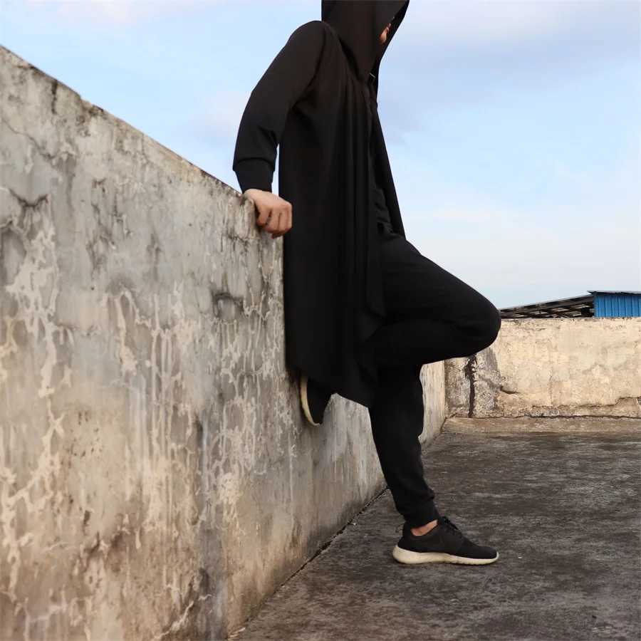 Autumn Winter Men Punk Hip Hop Long Trench Coat Hooded Cloak Mens Black Techwear Velvet Jacket Cardigan Overcoat Plus Size 6XL W250815