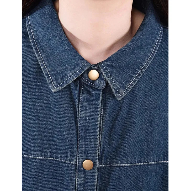 2025 Spring Autumn Womens Retro Long Denim Shirt Coat Streetwear Female Loose Casual Cardigan Windbreaker Overcoat 250805