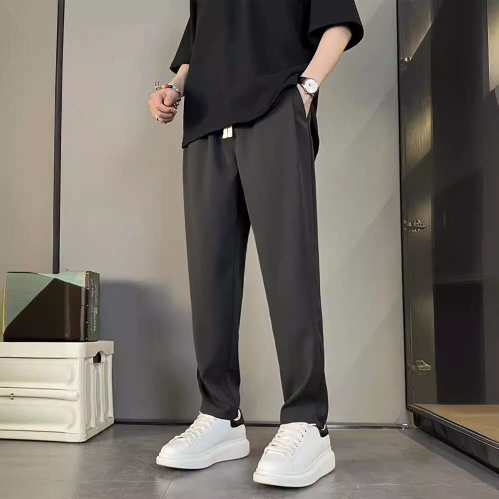 Summer New Style Draped Dress For Men, Silky Smooth, Wrinkle-Resistant, Casual Straight-Leg Trousers, Slightly Tapered, Versatile Long Pants B5