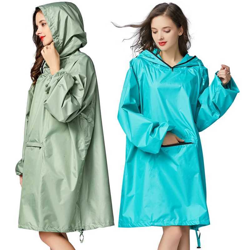 Womens Stylish Waterproof Rain Poncho Cloak Raincoat with Hood Sleeves and Big Pocket on Front. Y250814