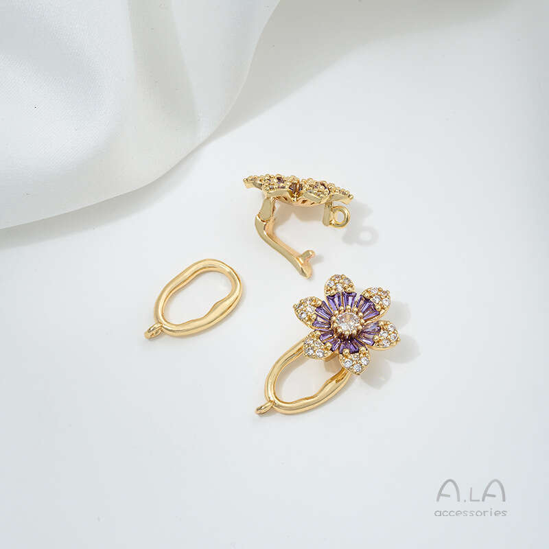 14K Copper Gold Plated Zircon Flower Butterfly Pearl DIY Handmade Necklace Accessories End Clasp