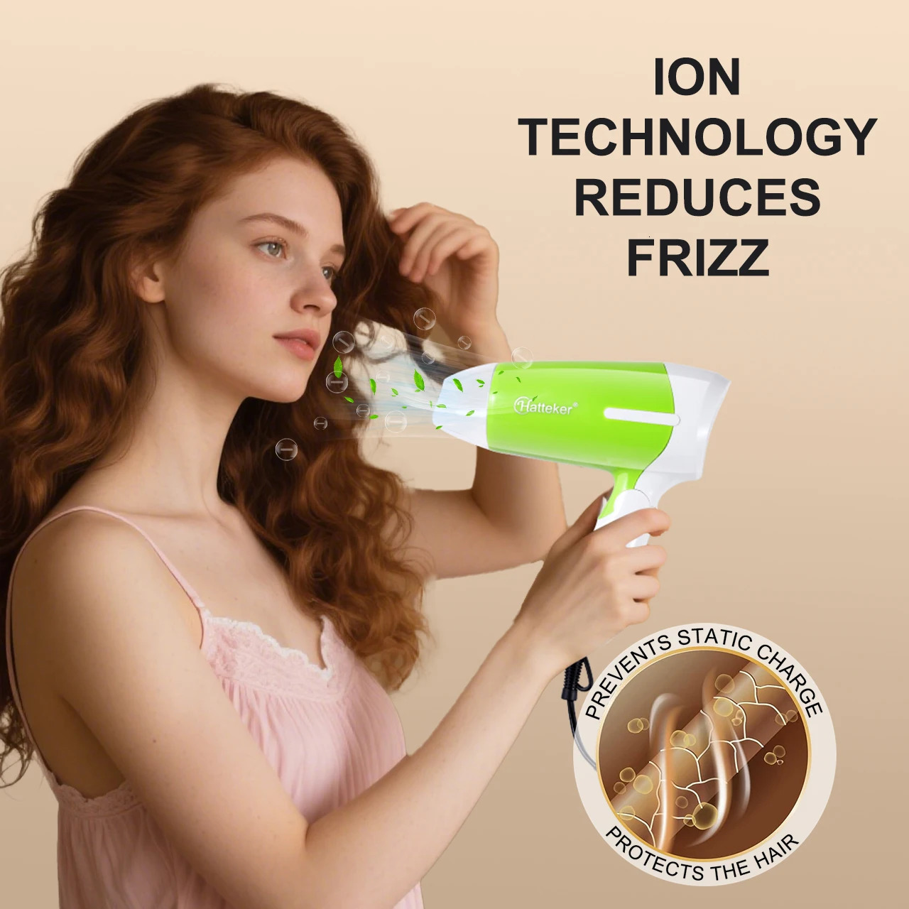 Hatteker Foldable Hair Dryer Electric 2600W Household with 2 Wind Temperature Settings and Negative Ion Care HighPower 250811