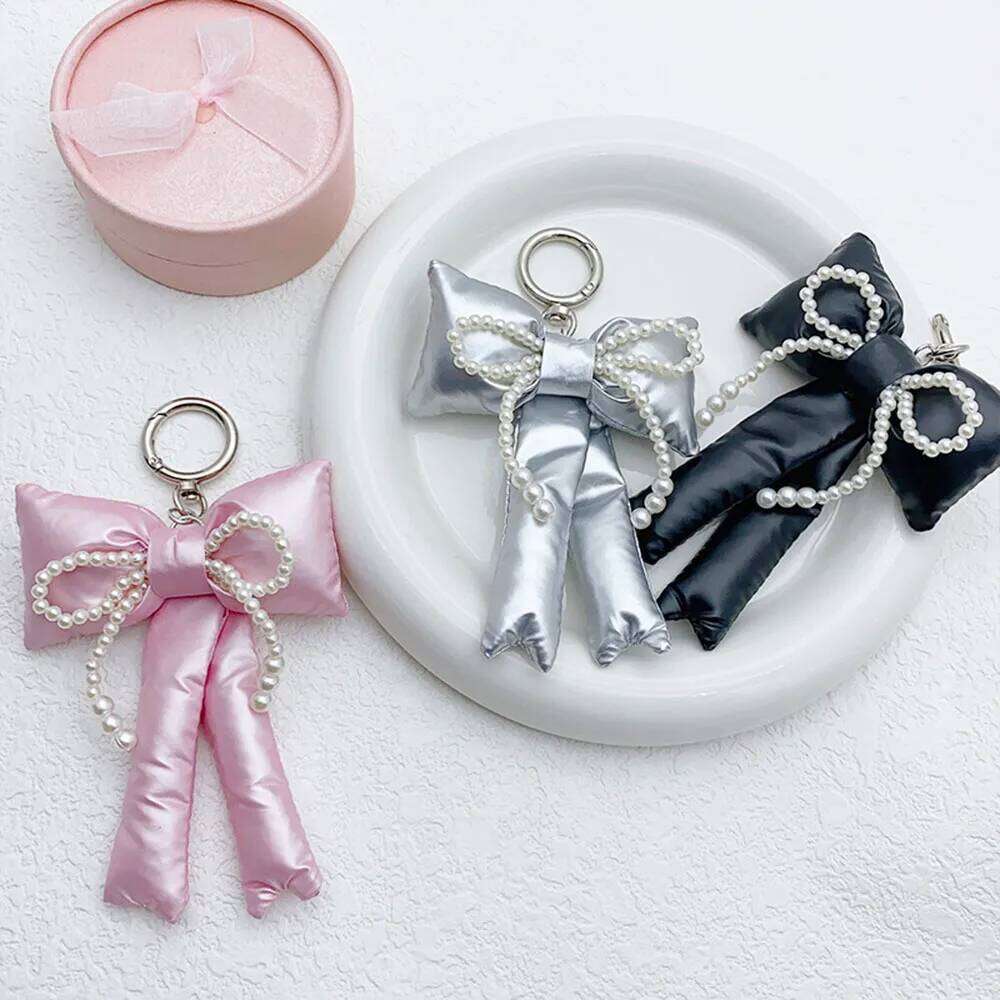 Y2K Korean 3D Bowknot Keychain Fashion Simple Pearls Bow Keyring Bag Pendant Handbag Hanging Ornament Decoration Girls