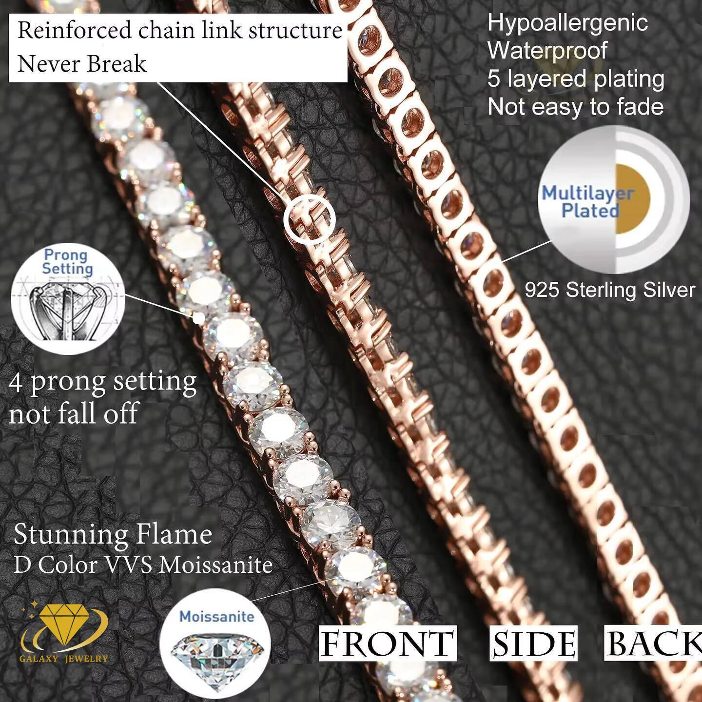 Wholesale Price Hip Hop Jewelry Mossanite Chain Sterling Silver 925 Pass Tester Diamond Chain VVS Moissanite Luxury Tennis Chain