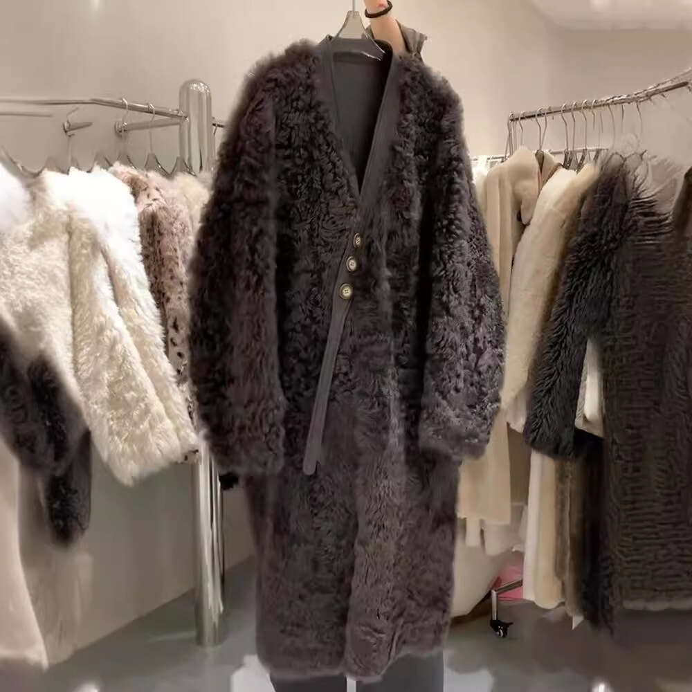 Fur and fur one-piece socialite style lamb fur coat for women in autumn and winter, medium long version with thick velvet and Korean style Hepburn bla
