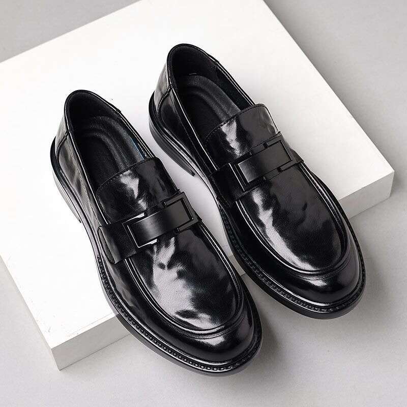 New Made Of Genuine And Cowhide, Men's British Style With Pointed Toe Loafers, Black Business Formal Casual Wedding