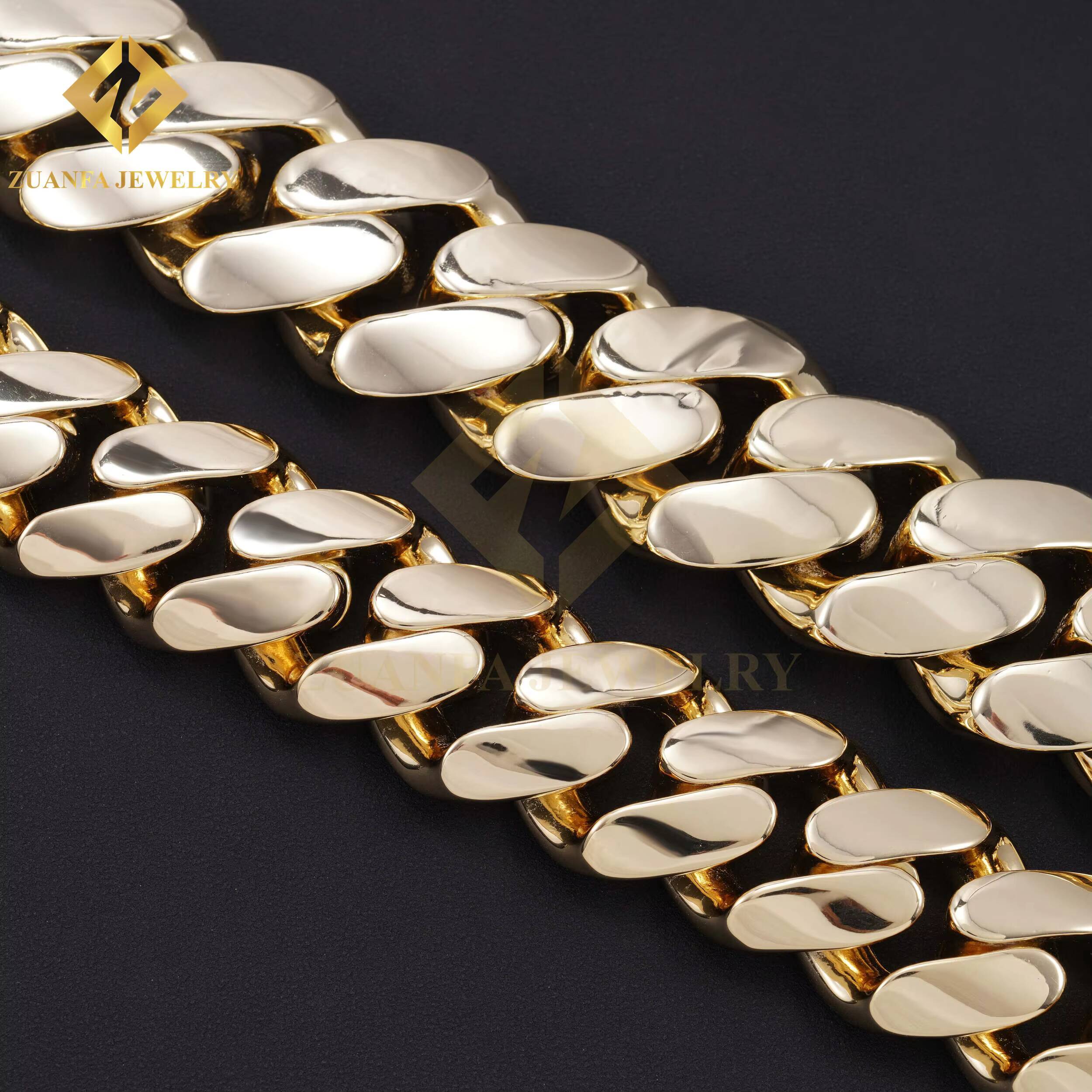 Fashion Jewelry Hot Sale 30mm Copper Cuban Link Chain Hip Hop Chain No Diamond Miami Men Brass Gold Plated Cuban Link Bracelet