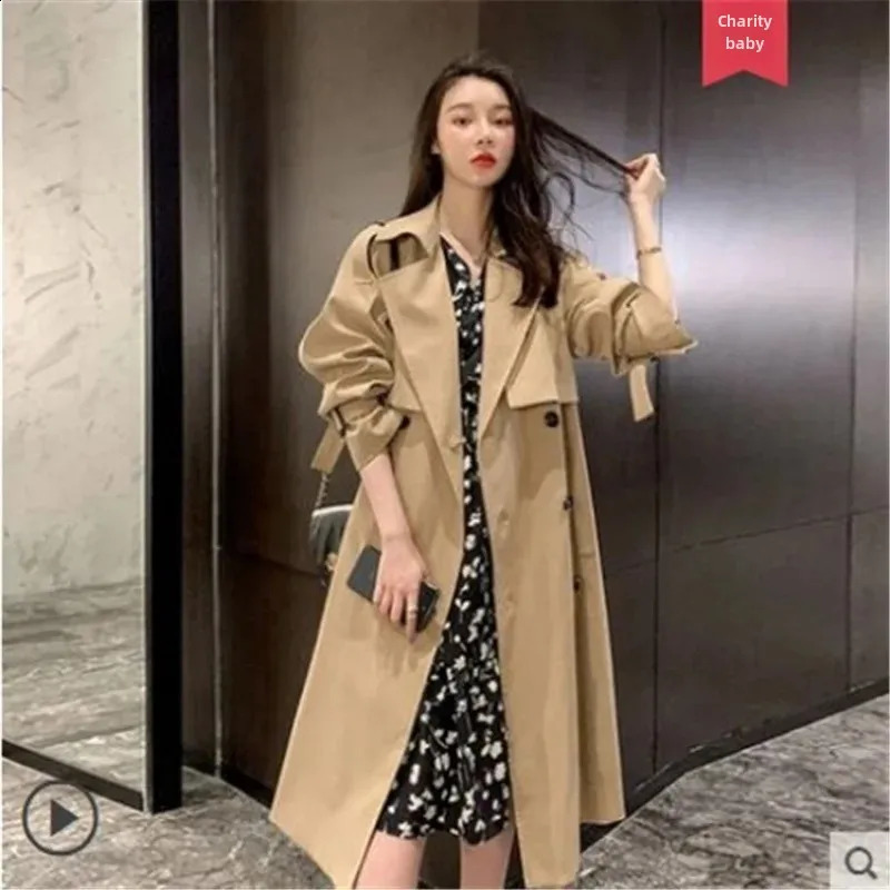 Womens Trench Jacket Medium-length Khaki Loose-fit British Style Over-knee Jacket Fashionable Womens Clothing 250815