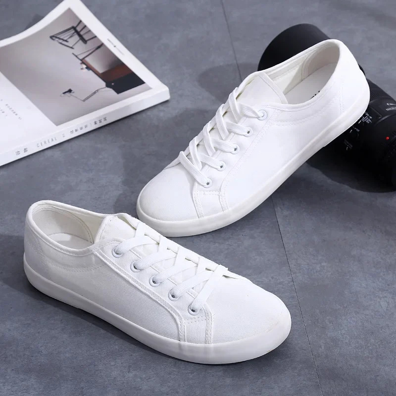 Unisex White Canvas Shoes Casual Summer Vulcanized Shoes Lace-up Students Cloth Shoe Womens Flats Sneakers Women Board Shoes 250809
