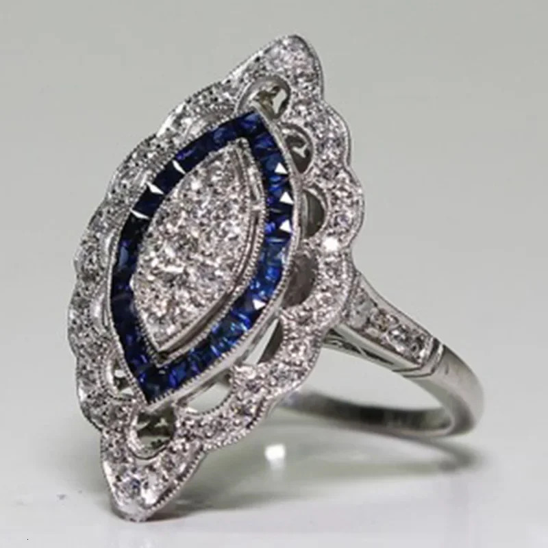 Milangirl Blue Rings for Women Wedding Engagement Ring Silver Color Rhinestone Zirconia Crystal Ring Bague Femme Jewelry 250811