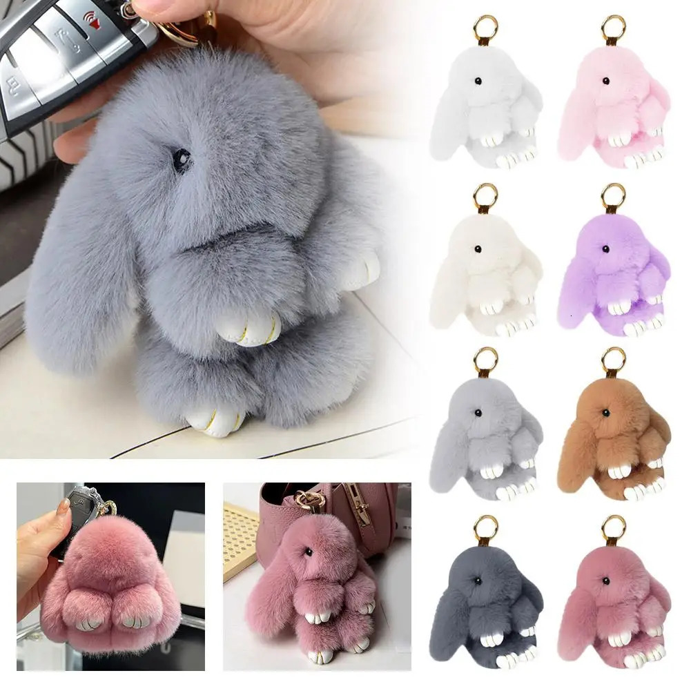 Cute Long Ear Bunny Keychain Real Mink Fur Rabbit Doll Charm Toys Ornament Keyring Jewelry Pompom Pendant Gifts Handbag Plu C9M0 250811