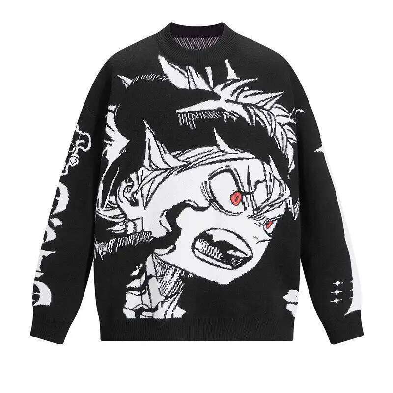 Oversized Men Women Haruku Anime Girl Graffiti Vintage Knitted Sweater 2023 Winter Unisex Cotton Pullover Streetwear